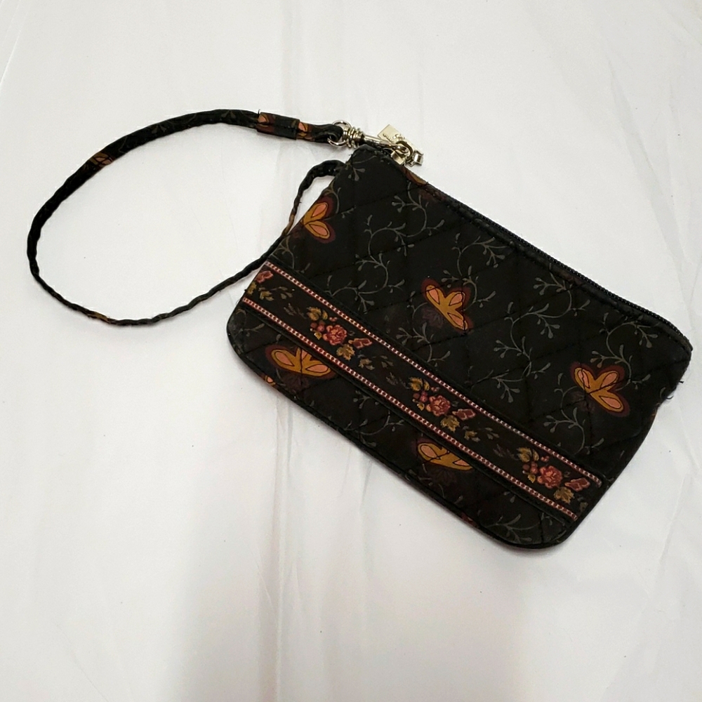 Americana By Sharif Quilted Floral Wristlet Black Leaf Pattern